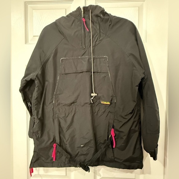 Vintage Columbia Black Anorak Windbreaker Jacket With Pink Accents